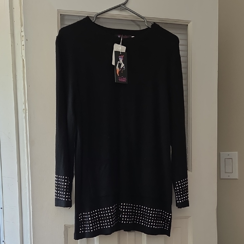 Women's Black Sweater with Studded Accents